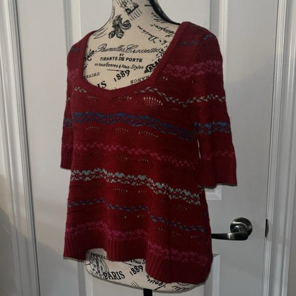 Free People Women’s Cropped Red Sweater Shirt - Picture 3 of 7